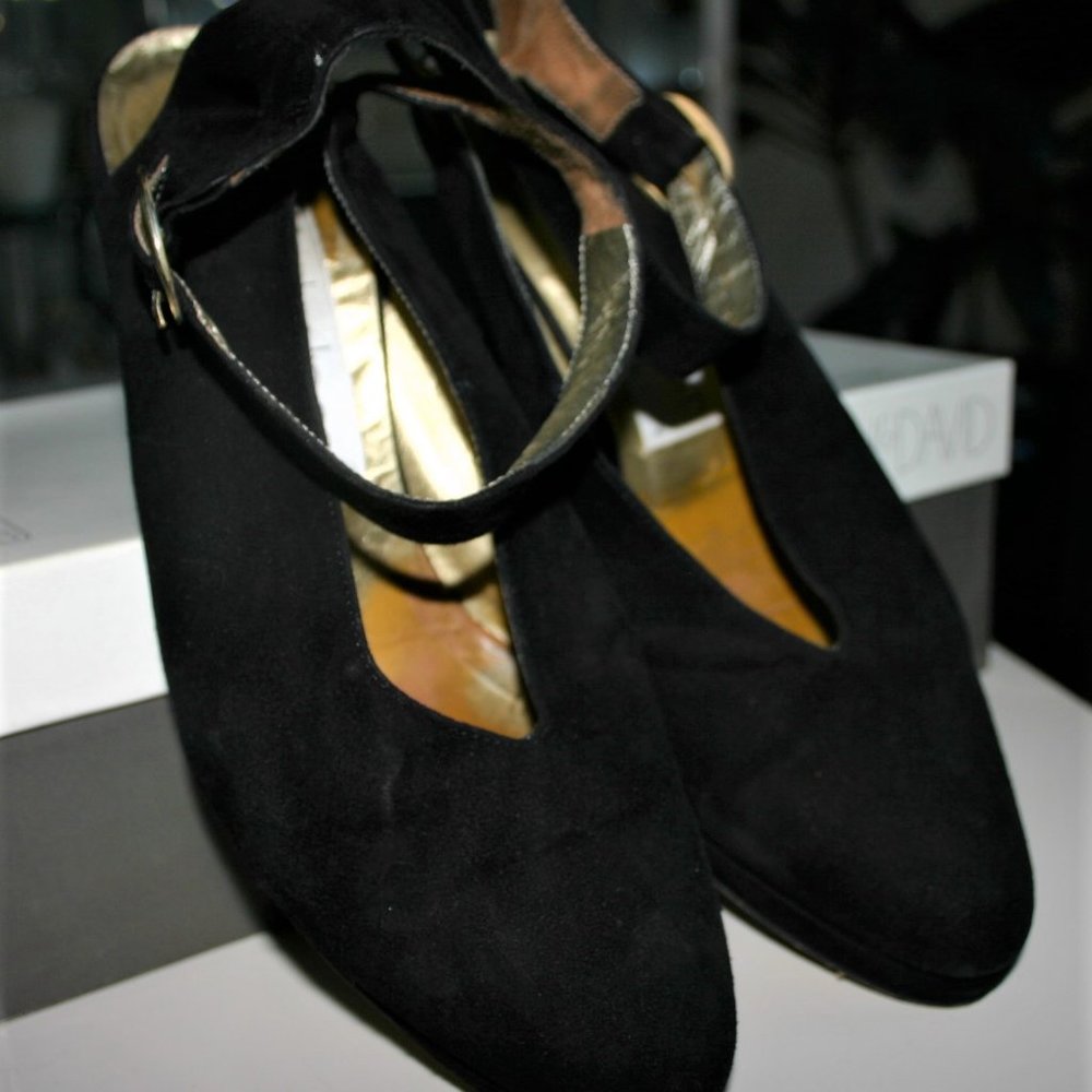 Joan Helpern Couture Black Suede Platform Heel Italy 7 1/2 B Pre-Owned